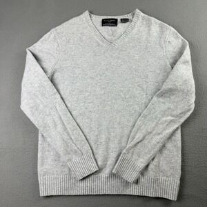 Black Brown 1826 Dark Gray Sweater Mens L Luxe Lambswool Blend V Neck